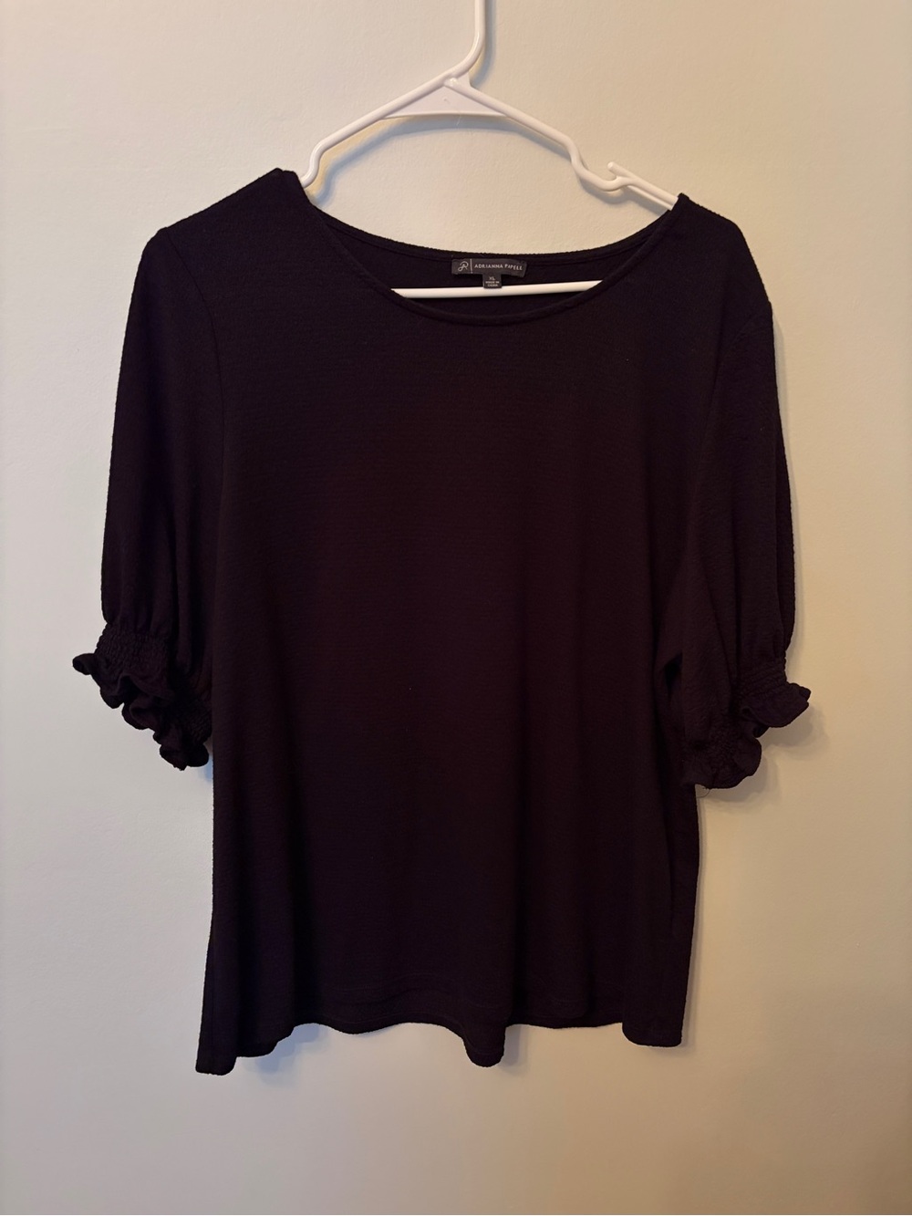 Adrianna Papell Black Puff Sleeve Knit Top